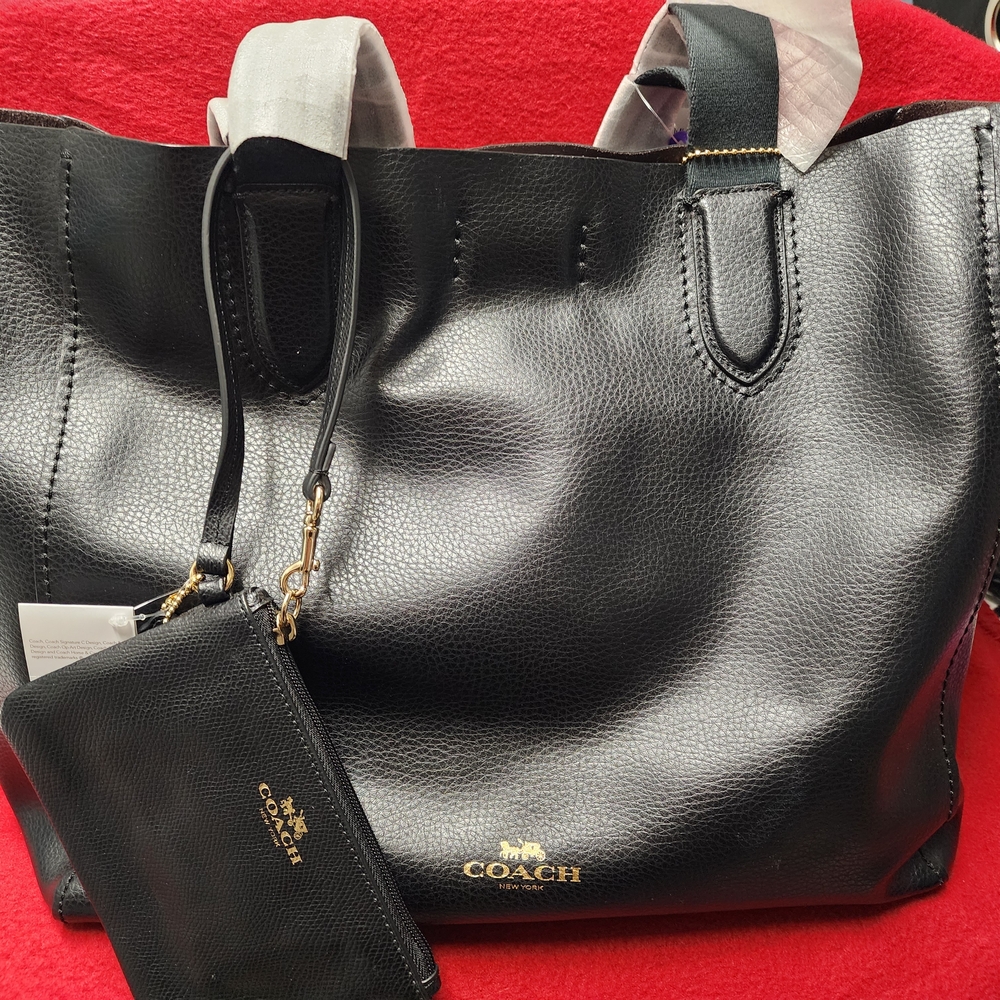 Coach Black Leather Tote with Matching Wristlet